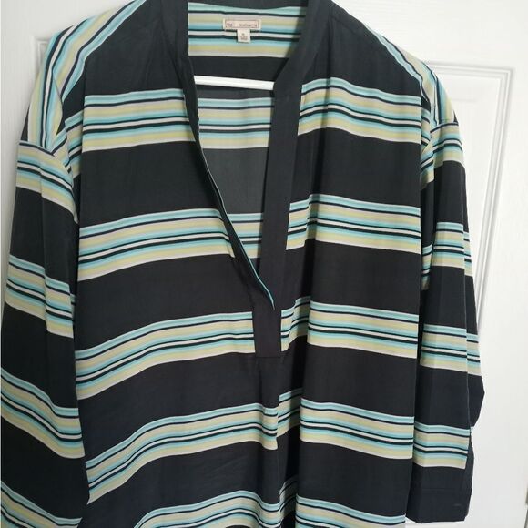 Gap XL Striped Multicolored 3/4Sleeve V-neck Women's Blouse - Picture 2 of 9
